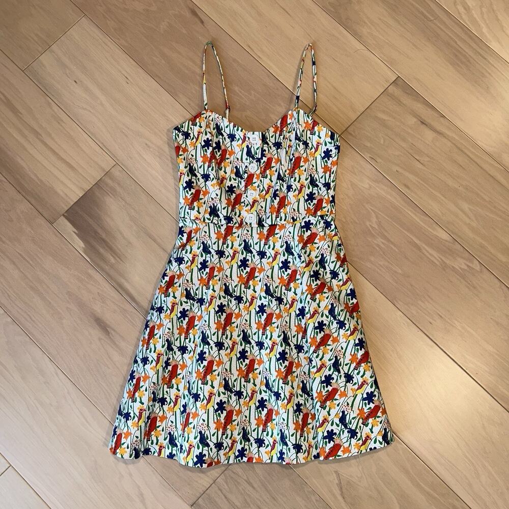 Alice + Olivia Nella Button Front Mini Dress in Bird Party Women’s 0